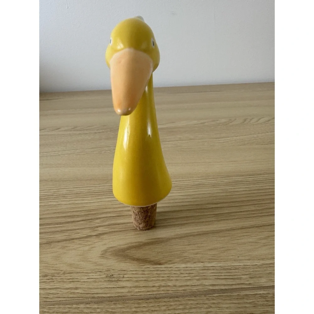 Yellow Ceramic Heron Crane Bird Wine Bottle Stopper Cork Long Beak Whimsical